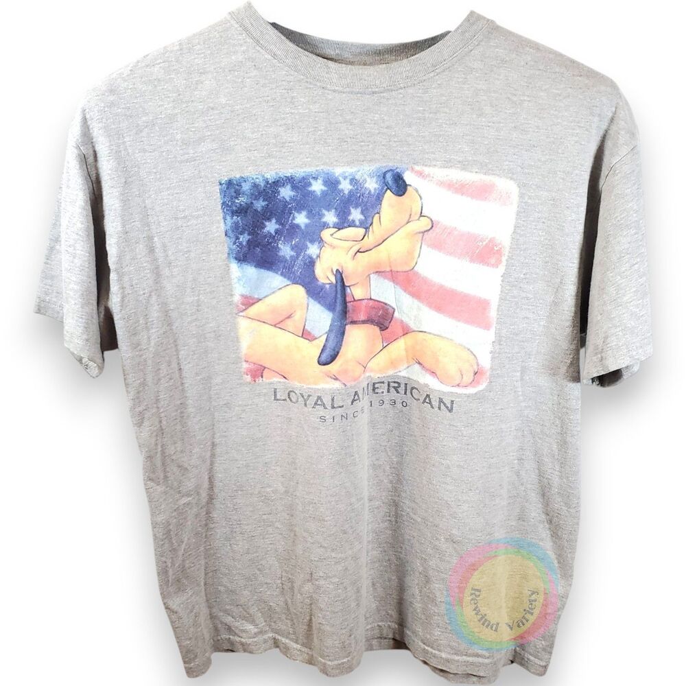 Vintage Disney Store Pluto Americana Flag T-Shirt Size Large